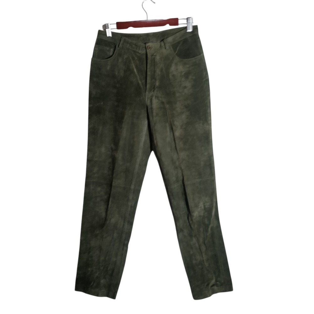 Brandon Thomas Dark Green Suede 100% Leather Pants Woman's Fully Lined Sz 8